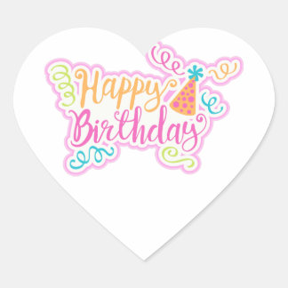 Pegatina de Corazón de Feliz Cumpleaños