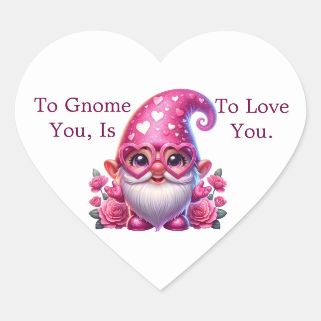Pegatina de corazón de gnomo del día de San Valent (Anverso)