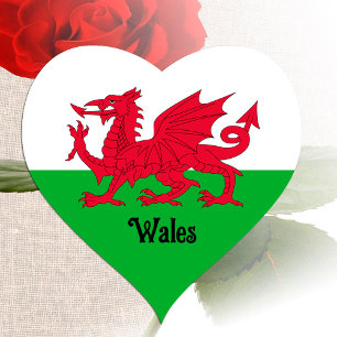 Pegatina de corazón de la bandera de Gales, patrió