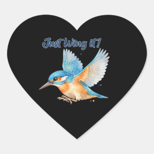 Pegatina de corazón de Martín Pescador lindo