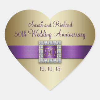Pegatina de Corazón de Oro Morado 50 Aniversario B