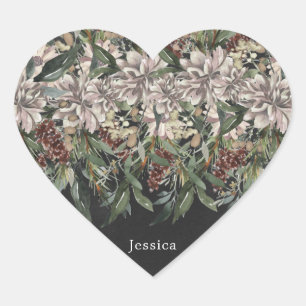 Pegatina de corazón Floral Navidad Pizarra Fiesta
