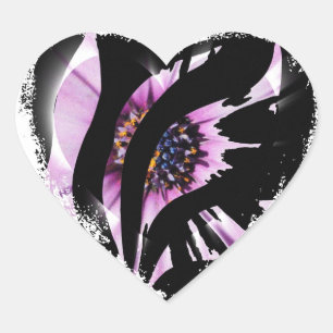 Pegatina de Corazón Floral Púrpura Abstracto
