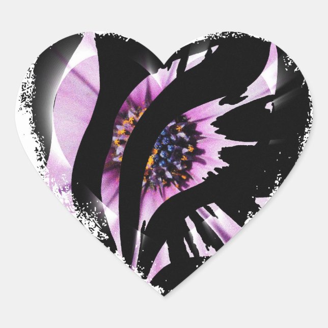 Pegatina de Corazón Floral Púrpura Abstracto (Anverso)