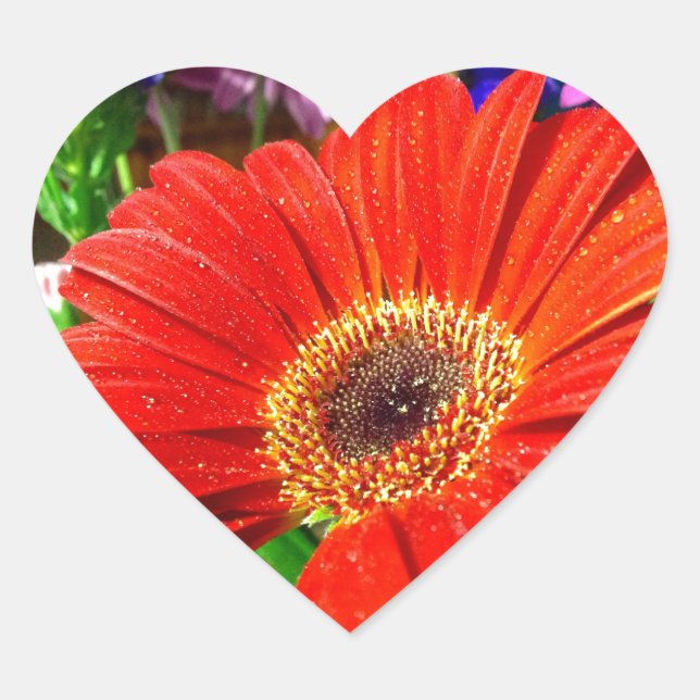 Pegatina de corazón floral rojo (Anverso)