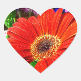 Pegatina de corazón floral rojo