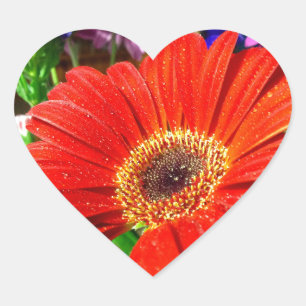 Pegatina de corazón floral rojo