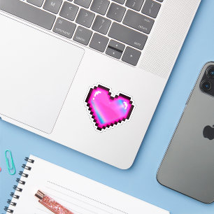 Pegatina de Corazón Holográfico de Pixel Art Rosa 