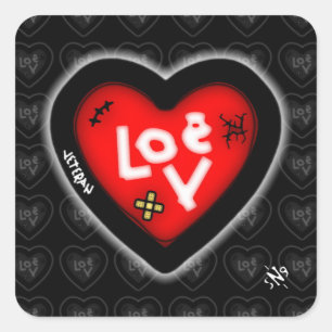 Pegatina de corazón magullado v2.1 cuadrado