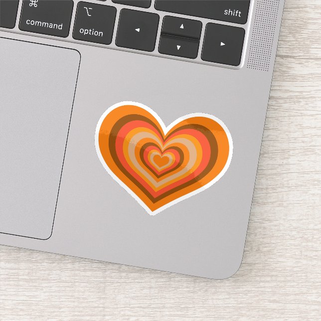 Pegatina de corazón naranja rayado retro (Detalle)