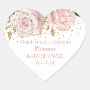 Pegatina de corazón para baby shower de niña flora