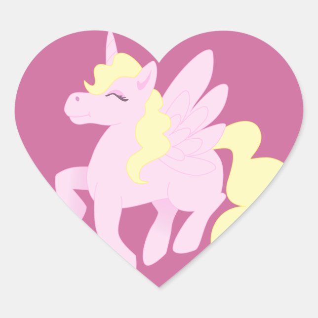 Pegatina de Corazón Pegasus de Unicornio Rosa (Anverso)