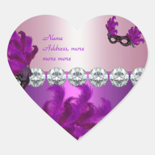 Pegatina de corazón plumas de diamante rosa púrpur