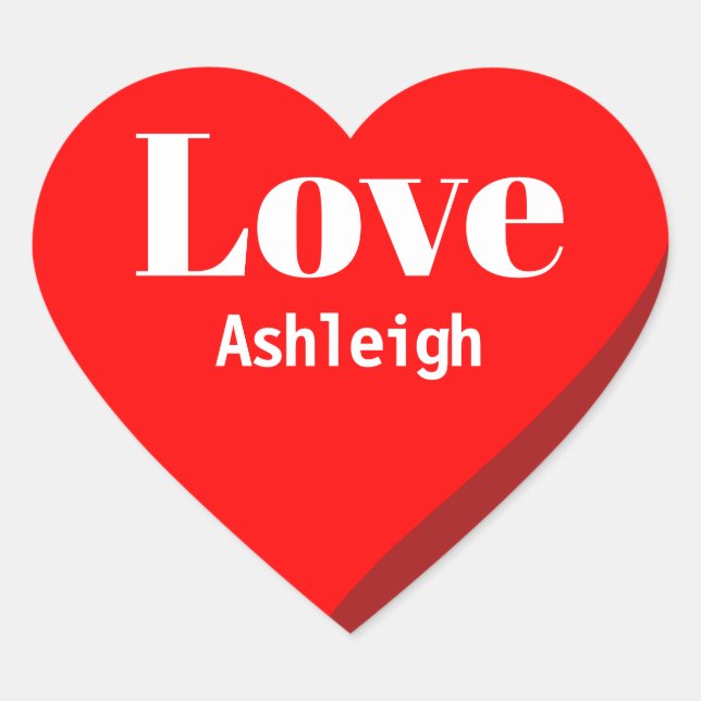 Pegatina de corazón rojo con nombre personalizado (Anverso)