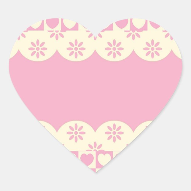 Pegatina de corazón rosa con corazón a cuadros (Anverso)