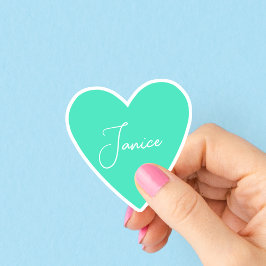 Pegatina de corazón verde femenino con nombre