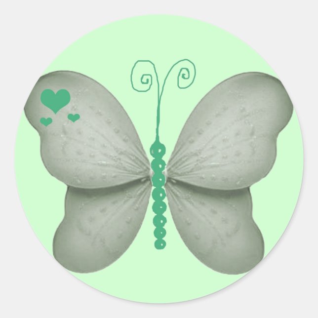 Pegatina de Corazones y Mariposa Verde de Mint (Anverso)