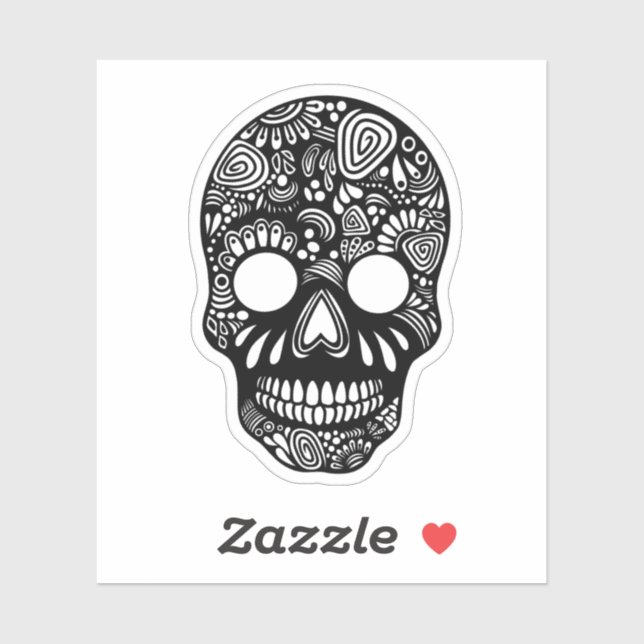 Pegatina de cráneo negro y blanco (Hoja)