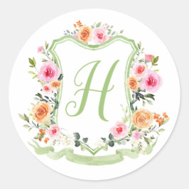 Pegatina de cresta floral de acuarela con monogram