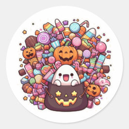 Pegatina de Cubo de Candy de Halloween Kawaii Ghos