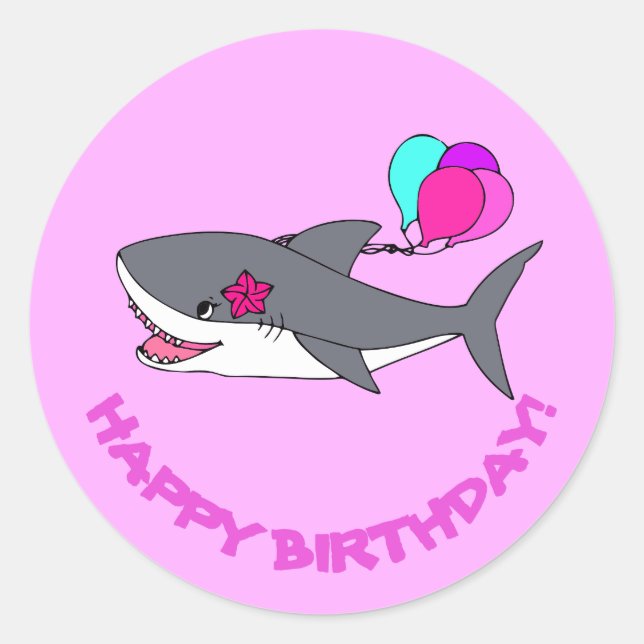 Pegatina de cumpleaños con tiburón lindo (Anverso)