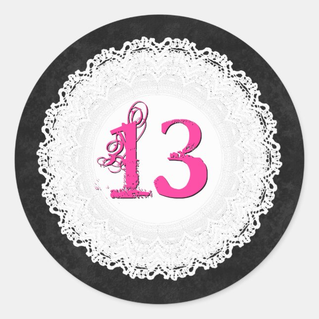 pegatina de cumpleaños de 13 años Black Lace V009L (Anverso)