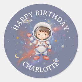 Pegatina de cumpleaños de astronauta espacial