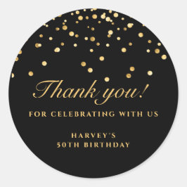 Pegatina de cumpleaños de Black & Gold Confetti, g