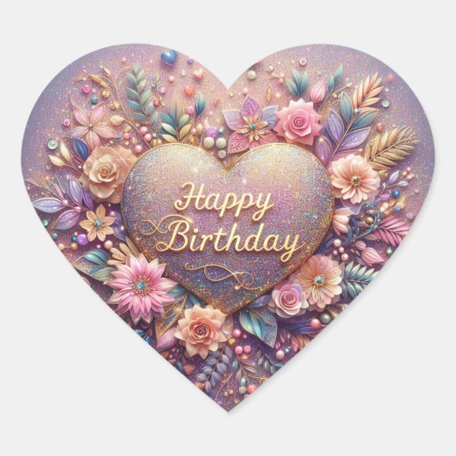 Pegatina de cumpleaños de forma cardíaca (Anverso)