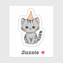 Pegatina de cumpleaños de gatito atigrado gris ado