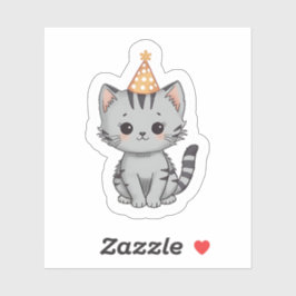 Pegatina de cumpleaños de gatito atigrado gris ado