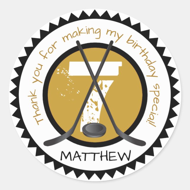 Pegatina de cumpleaños de hockey Black and Gold (Anverso)