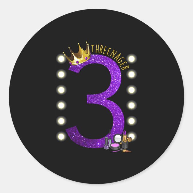 Pegatina de cumpleaños de la princesa MUA, de tres (Anverso)