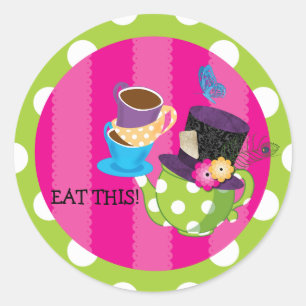 Pegatina de cumpleaños de Mad Hatter Tea Fiesta