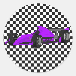 Pegatina de cumpleaños de Purple Race Car