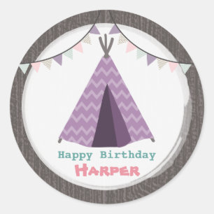 Pegatina de cumpleaños de Purple Tipi
