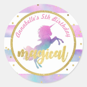 Pegatina de cumpleaños de Unicorn   Purpurina acua