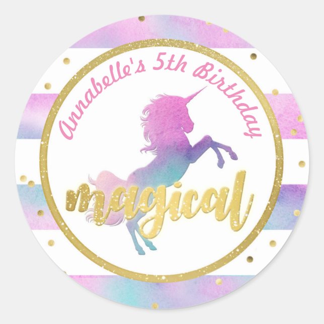 Pegatina de cumpleaños de Unicorn | Purpurina acua (Anverso)