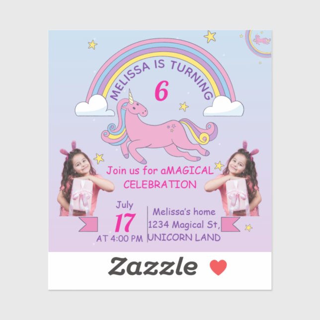 Pegatina de cumpleaños de Unicornio personalizado  (Hoja)