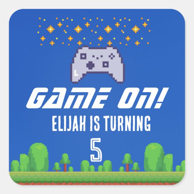 Pegatina de cumpleaños de videojuegos editable - J (Anverso)