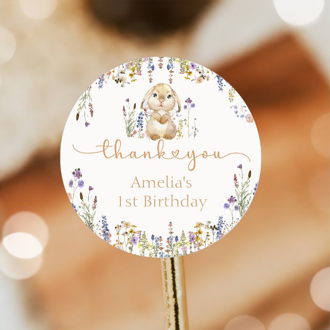 Pegatina de cumpleaños de Wildflower Bunny Rabbit (Subido por el creador)