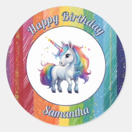 Pegatina de cumpleaños del arcoiris de Unicorn