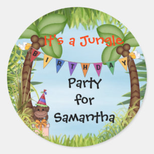 Pegatina de cumpleaños del mono Safari de la selva