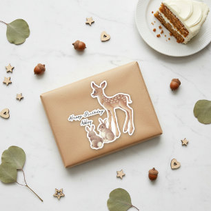 Pegatina De Cumpleaños Fawn Y Bunnies