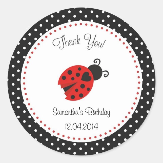 Pegatina de cumpleaños Ladybug puntos de polka roj (Anverso)