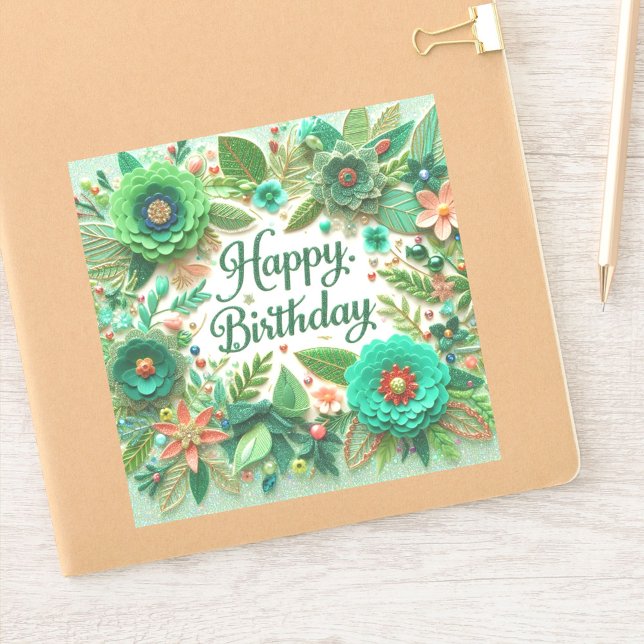 Pegatina de cumpleaños verde vibrante (Subido por el creador)