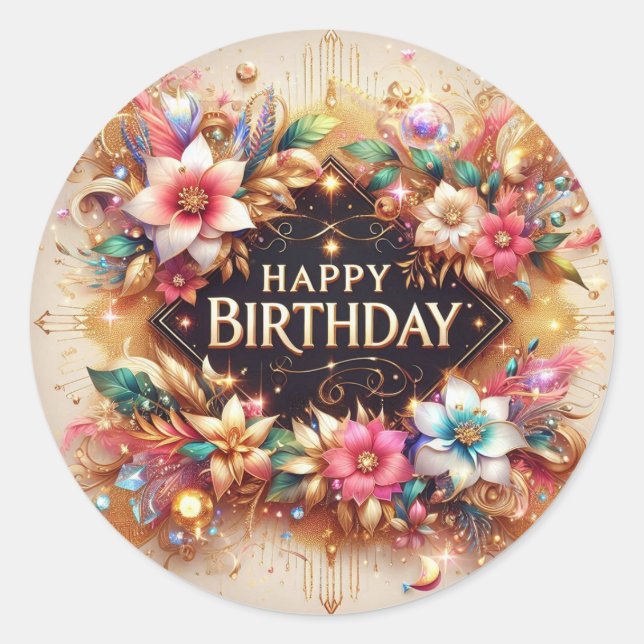 Pegatina de cumpleaños Vibrant Beautiful Design (Anverso)