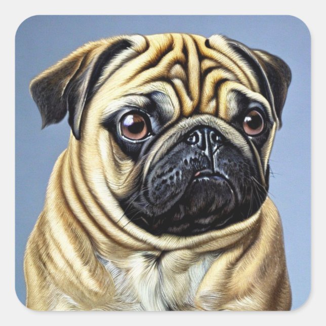 Pegatina de Cuta Pug Square (Anverso)