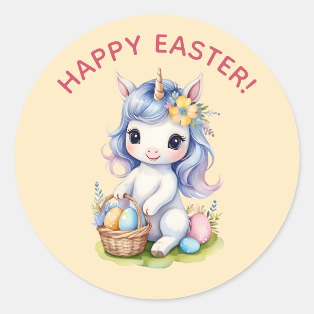 Pegatina de Cute Happy Easter Unicorn (Anverso)