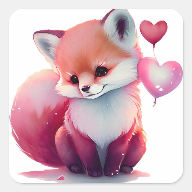 Pegatina de Cute Heart Fox Valentine Square (Anverso)